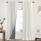Koufall Ivory 52X120 Inch Length 2 Panels Back Tab Linen Blackout Curtains
