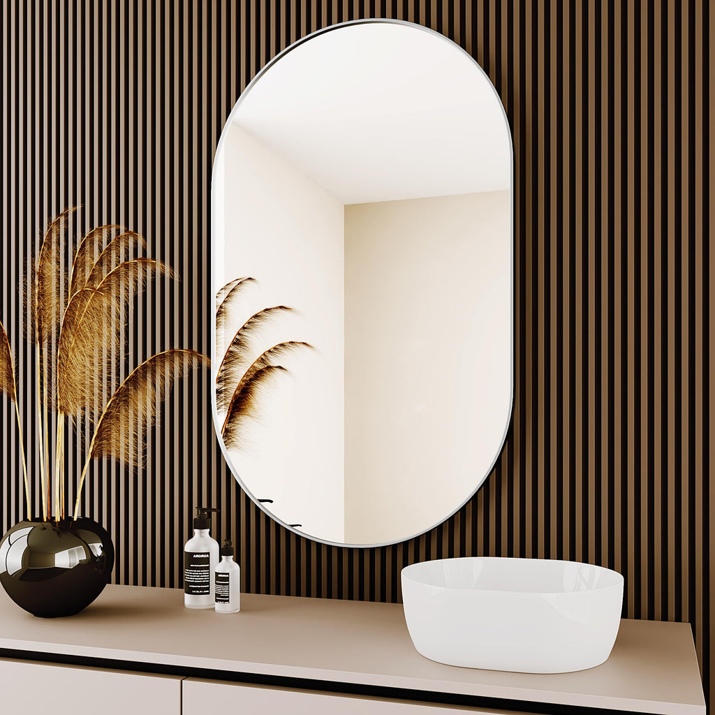 Protylctaster Oval Bathroom Mirror,24x36'' Silver Mirror,Wall Mirror,Bathroom Mirror Oval,Pill Shaped Mirror,Entryway Mirror (Si
