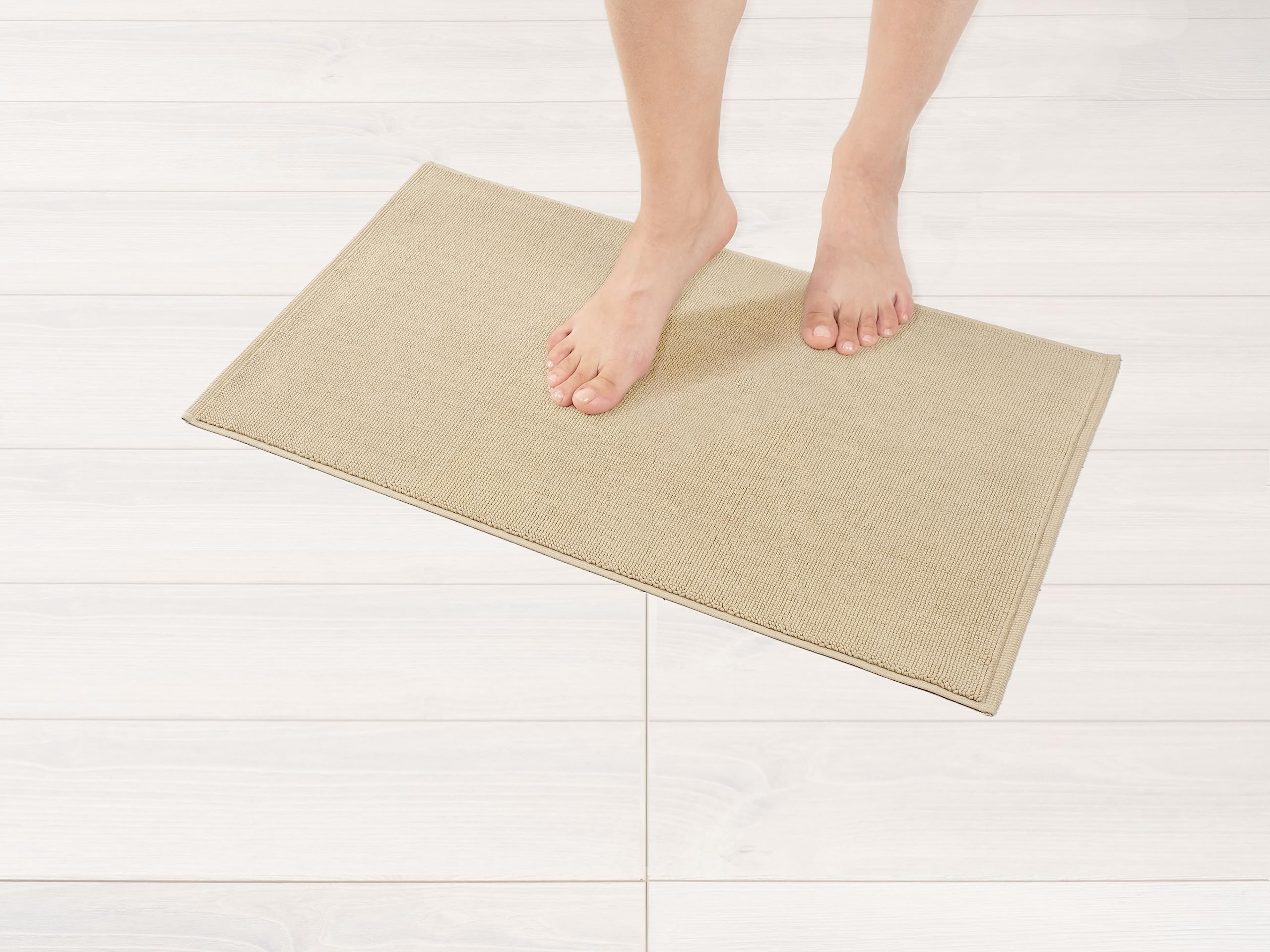 American Soft Linen Bath Rug, 17 in 24 in 100% Cotton Bath Mats Rugs for Bathroom, Non Slip Washable Shaggy Form Area Rugs, Beig