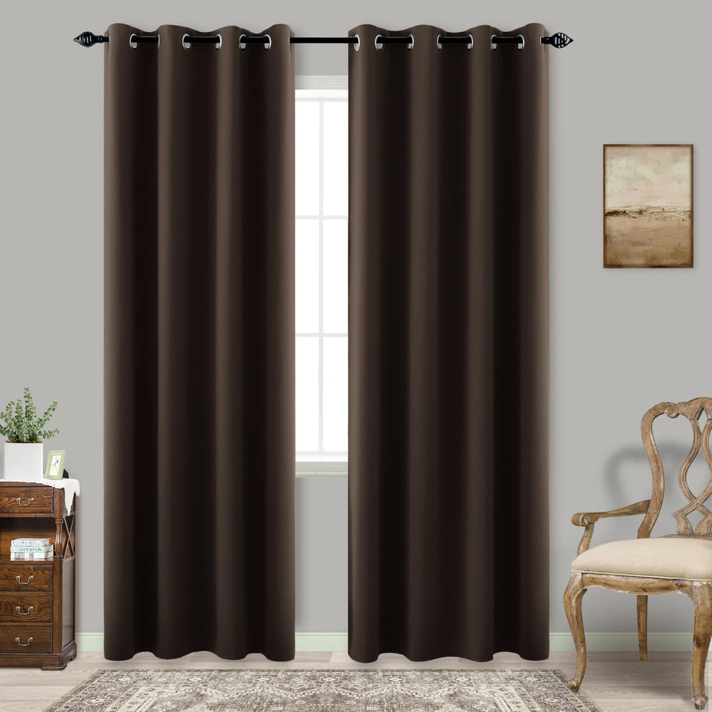 96 Inch Long Dark Brown Living Room Curtains For Window Treatments,Elegant Organic Style Silky Extra Soft Keep Warm Cold Out Darkening Blackout Bedroom Curtains Drapes 96 Length 2 Panel Set,Cappuccino