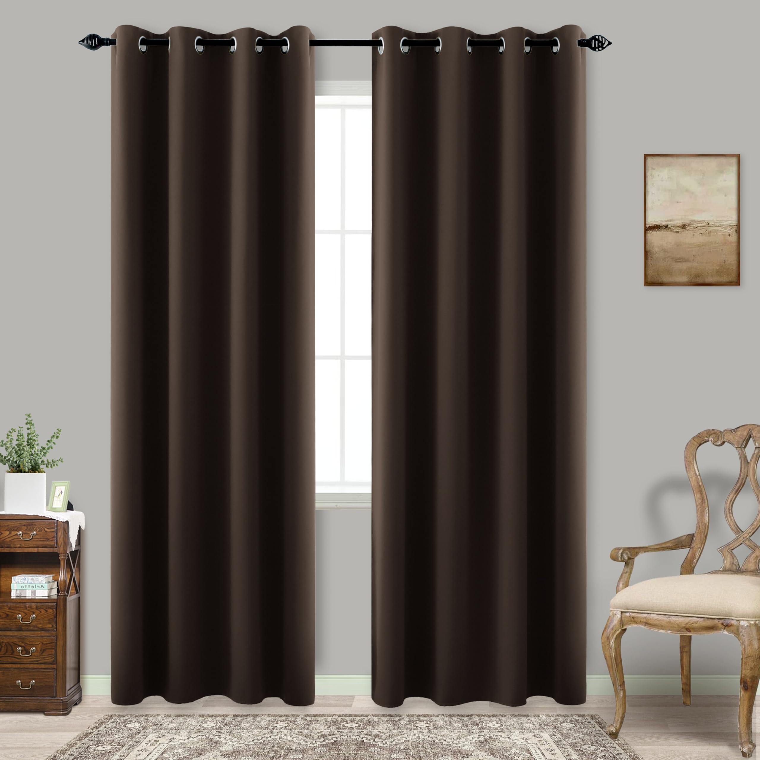 96 Inch Long Dark Brown Living Room Curtains For Window Treatments,Elegant Organic Style Silky Extra Soft Keep Warm Cold Out Darkening Blackout Bedroom Curtains Drapes 96 Length 2 Panel Set,Cappuccino