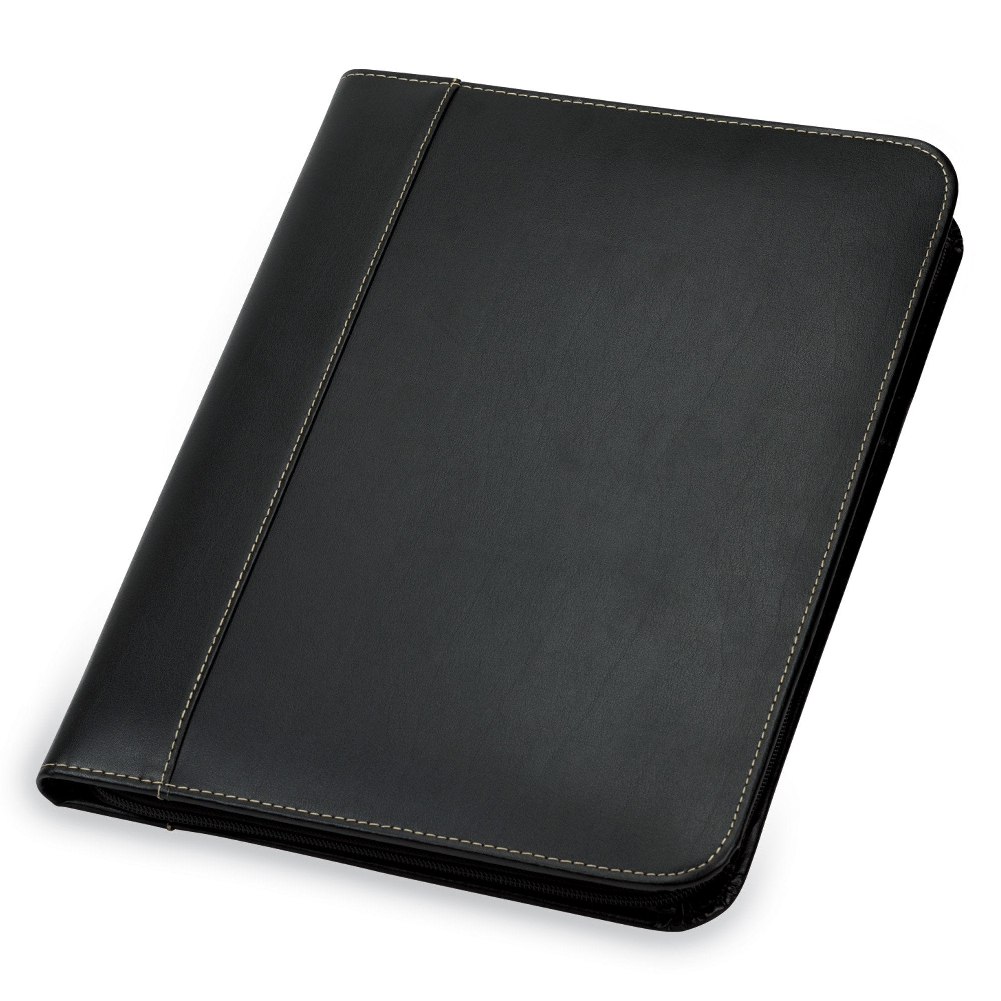 Samsill Contrast Stitch Leather Zippered Portfolio Folder/Business Portfolio For Men And Women, Resume/Document Organizer With W