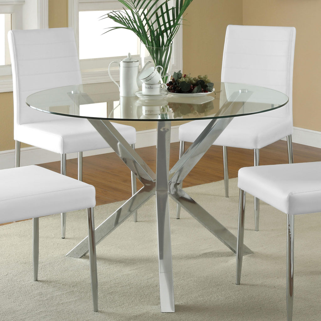 Coaster Home Furnishings Vance 41-inch Round Clear Tempered Glass Top Asterisk Dining Room Table Electroplated Chrome Steel Base 120760