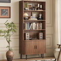 ComfyCorner 71 Tall Bookshelf with Cabinet, 5 Tier Fluted Bookcase Walnut