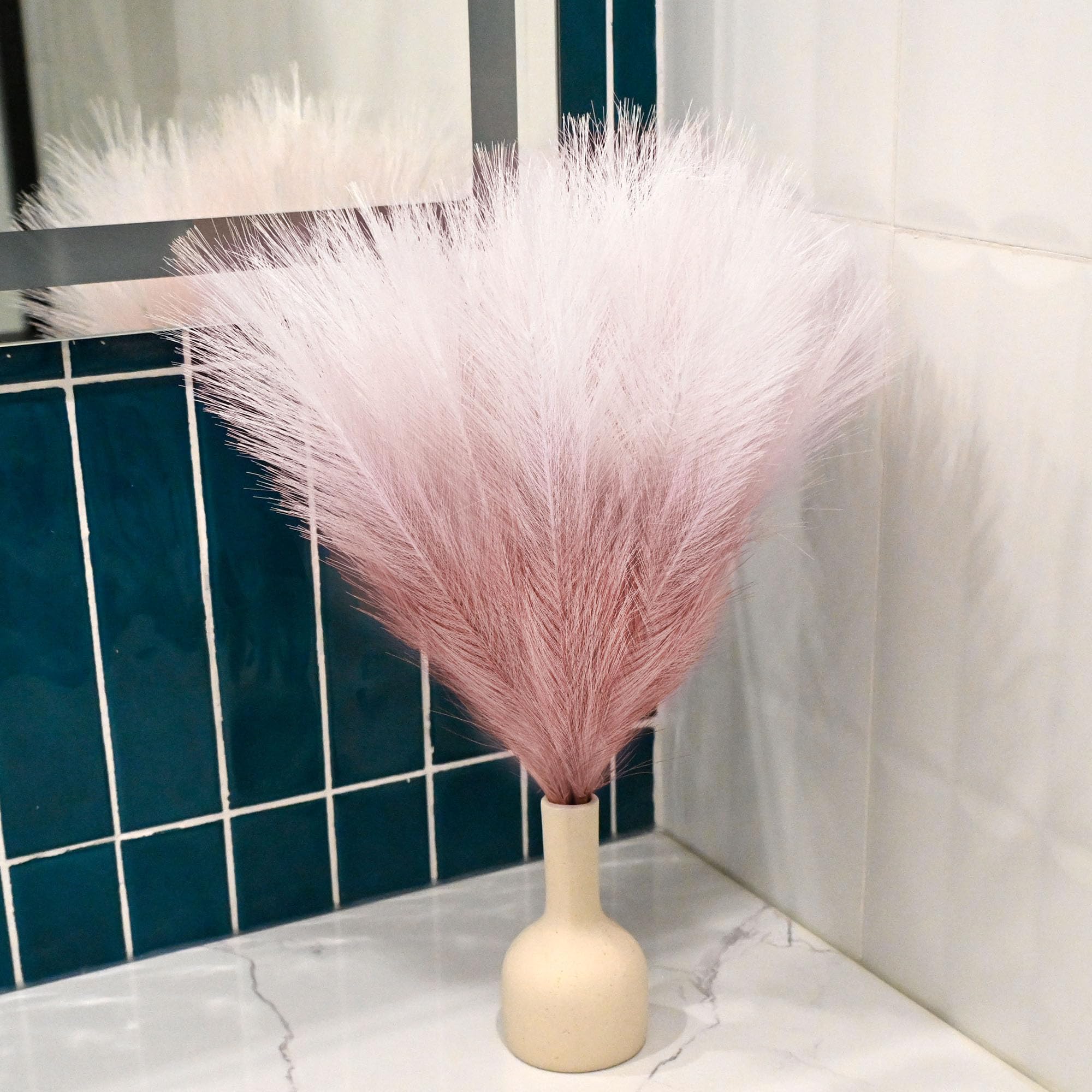 Tender Epoch 6 Pcs Faux Pampas Grass Arrangement - 18''/45Cm Artificial Fluffy Pompous Grass Stems For Boho Chic Home And Weddin