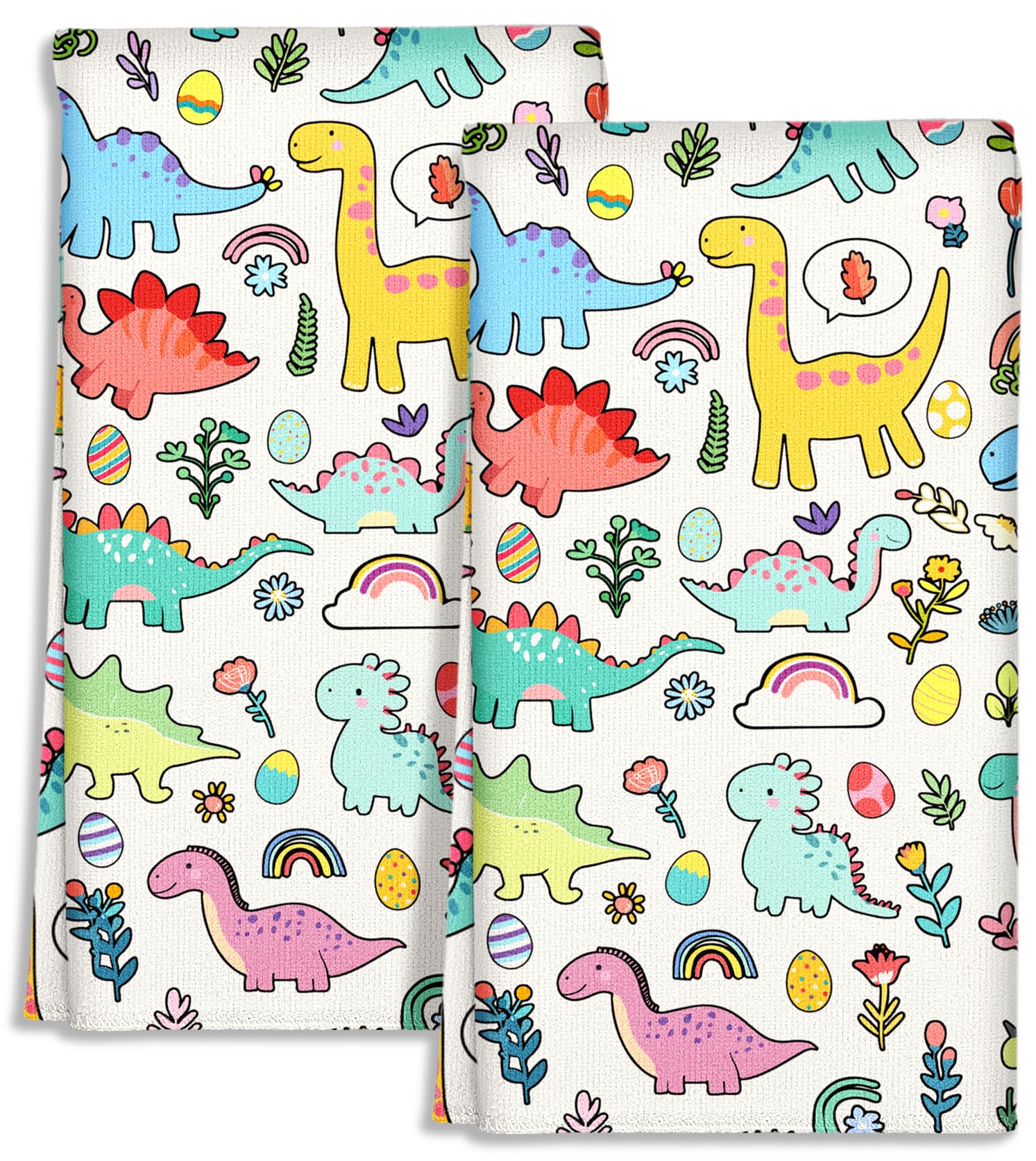 Miss Adola Cute Kitchen Towels Set of 2 - Dish Towels 18 x 26 Inch Microfiber Tea Towel for Home Decorative Dinosaur Soft Reusab