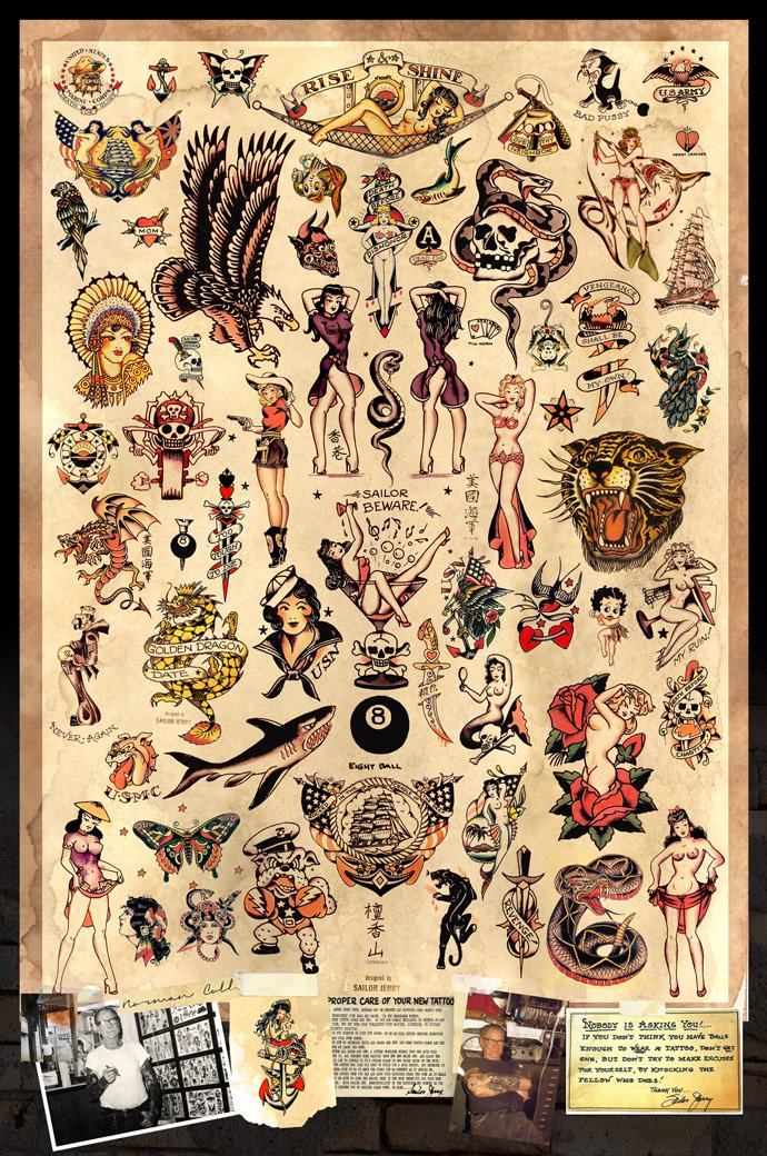 Sailor Jerry Tattoo Flash (Style A) Poster 24x36 (60.96 x 91.44 cm) A Certified PosterOffice Print with Holographic Sequential N