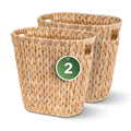 iEGrow 2 Pack Wicker Trash Can, Wicker Waste Basket for Bathroom, Woven Water Hyacinth Wicker Boho Garbage Can Builtin Handles 