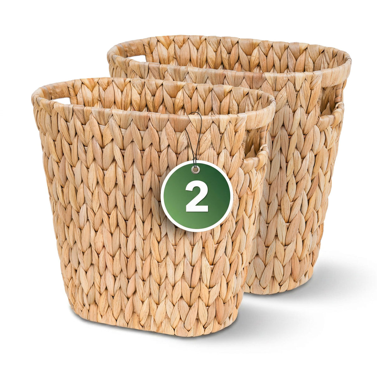 iEGrow 2 Pack Wicker Trash Can, Wicker Waste Basket for Bathroom, Woven Water Hyacinth Wicker Boho Garbage Can Builtin Handles 