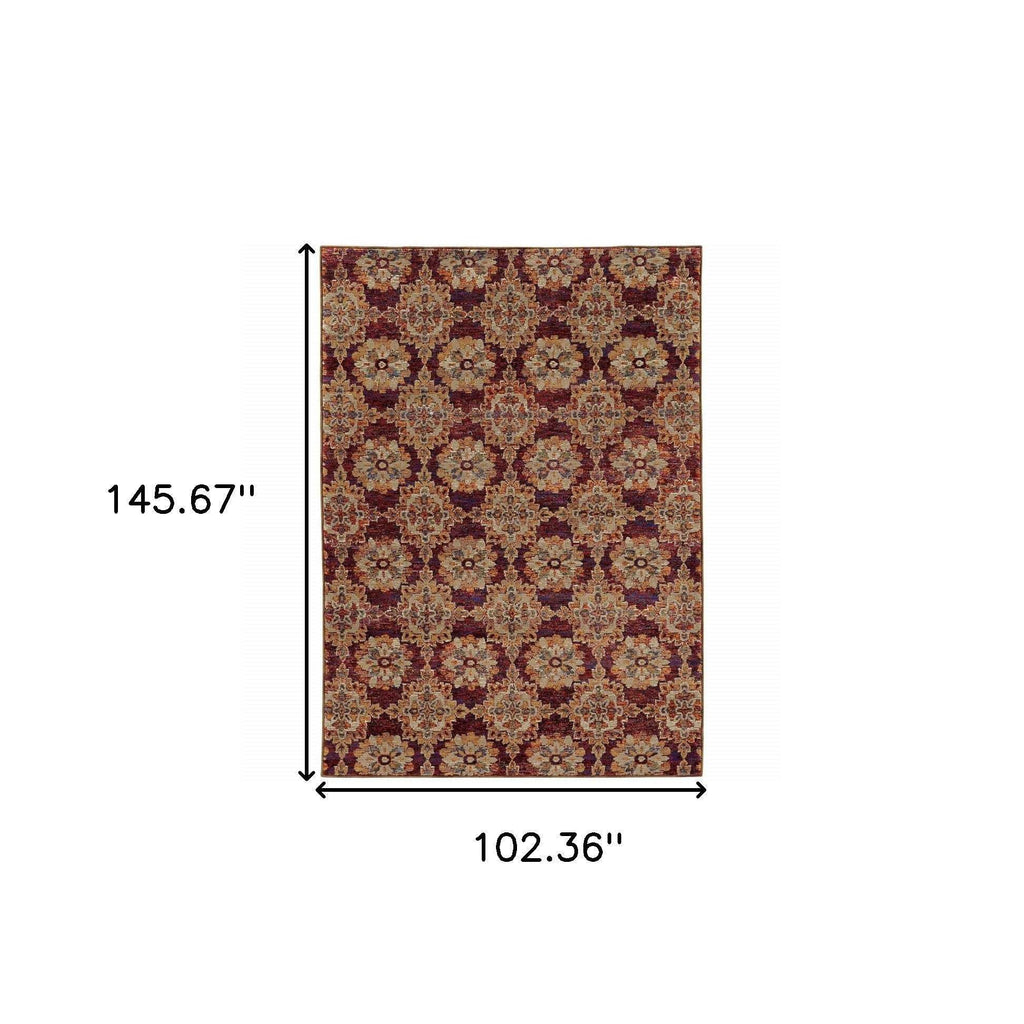 HomeRoots 510029 9 x 12 ft. Red & Gold Oriental Power Loom Stain Resistant Rectangle Area Rug