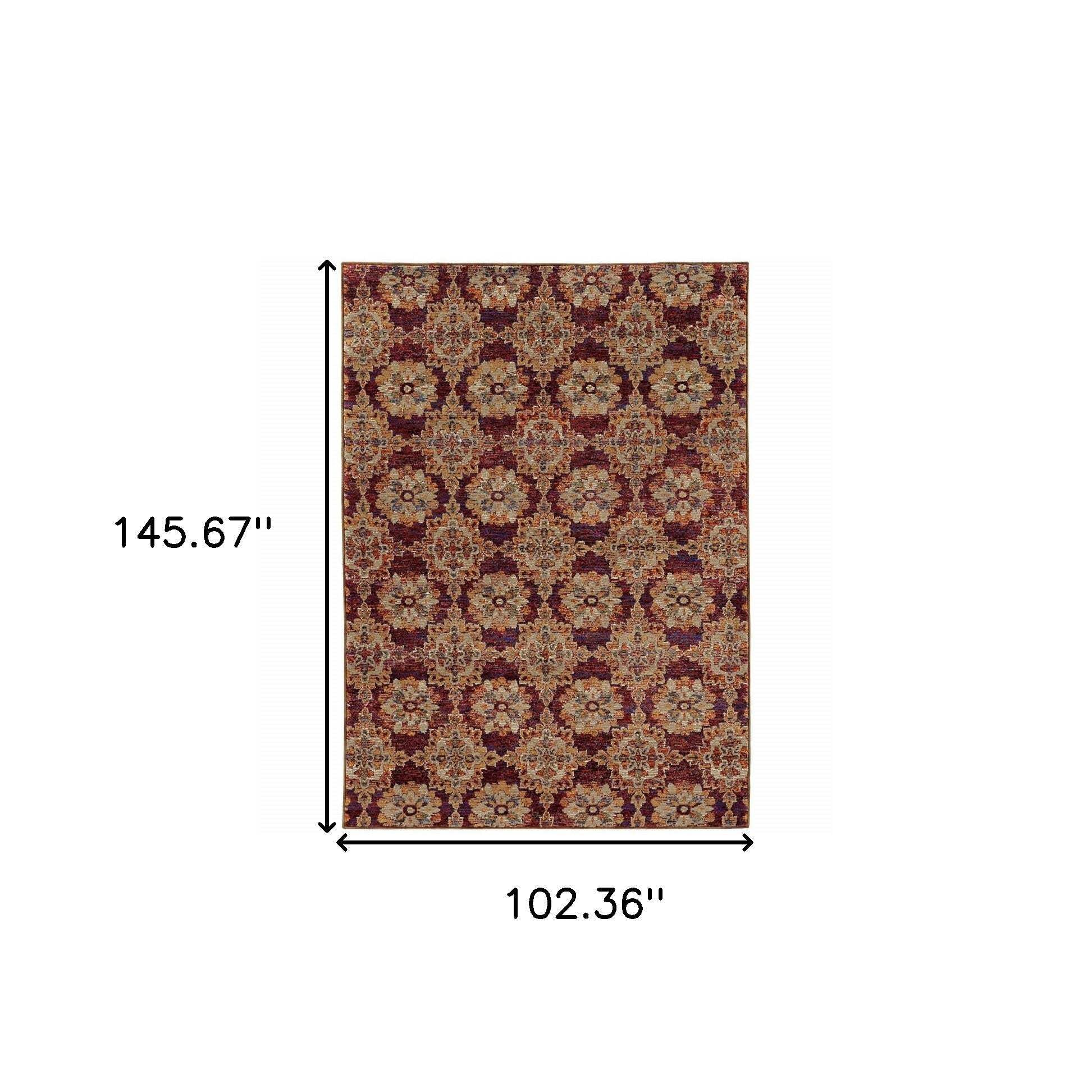 HomeRoots 510029 9 x 12 ft. Red & Gold Oriental Power Loom Stain Resistant Rectangle Area Rug