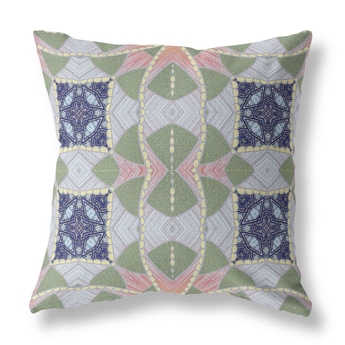 HomeRoots 18'x18' Green Pink Indigo Zippered Suede Geometric Throw Pillow