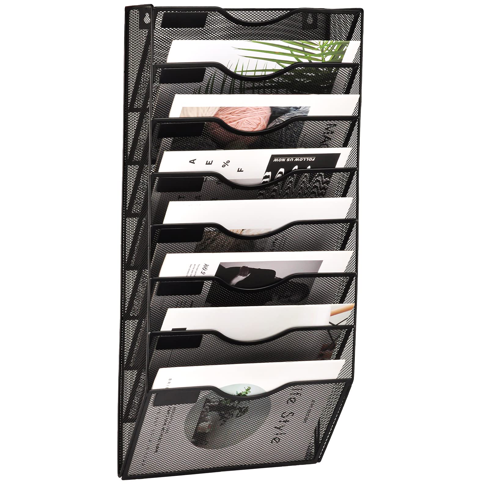 Easepres 8 Pockets Mesh Wall File Holder Organizer Office Hanging Magazine Rack, Black