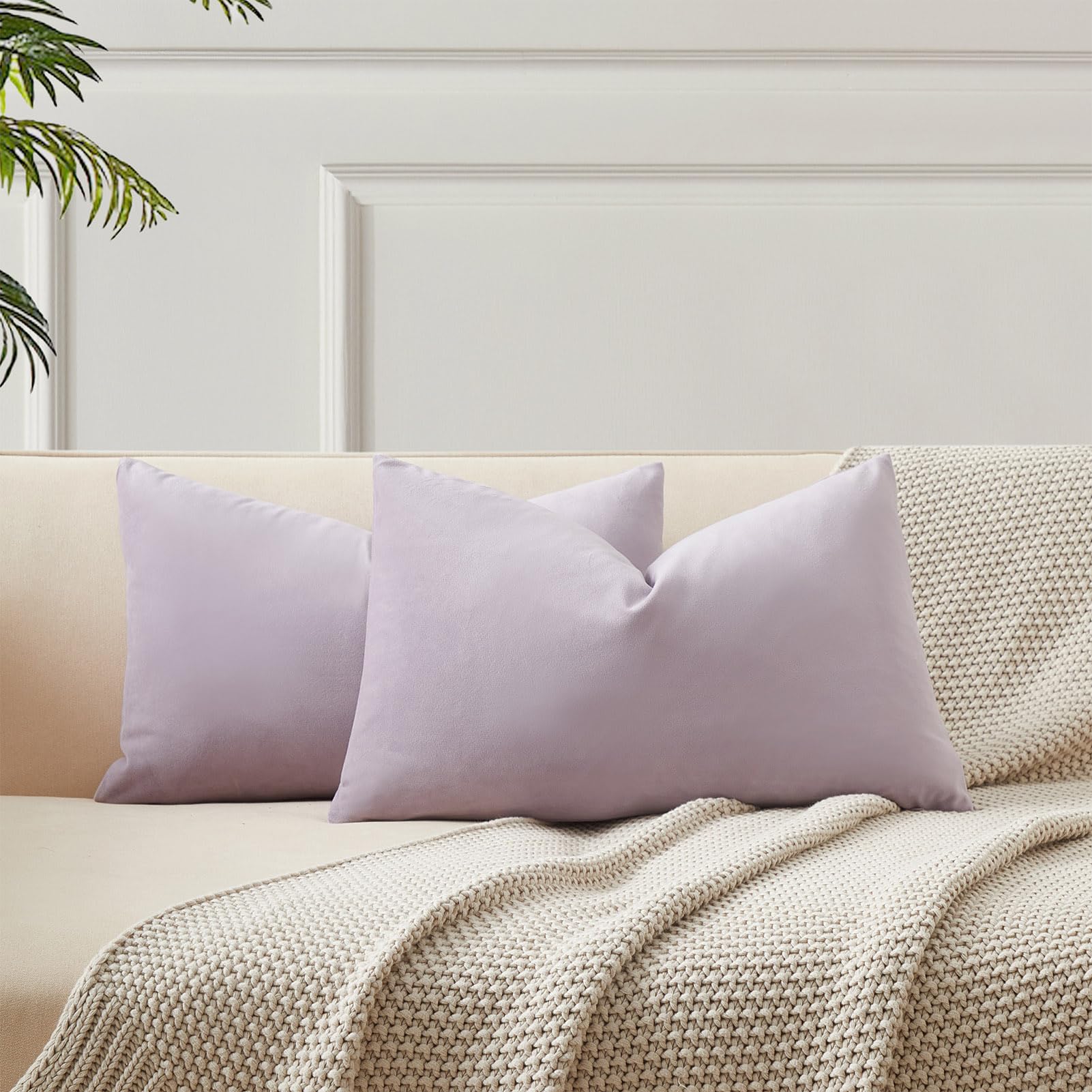 Juspurbet Lilac Lumbar Velvet Throw Pillow Covers 14X24 Inch Set Of 2 For Living Room Couch Sofa Bedroom Decorative Solid Cushio