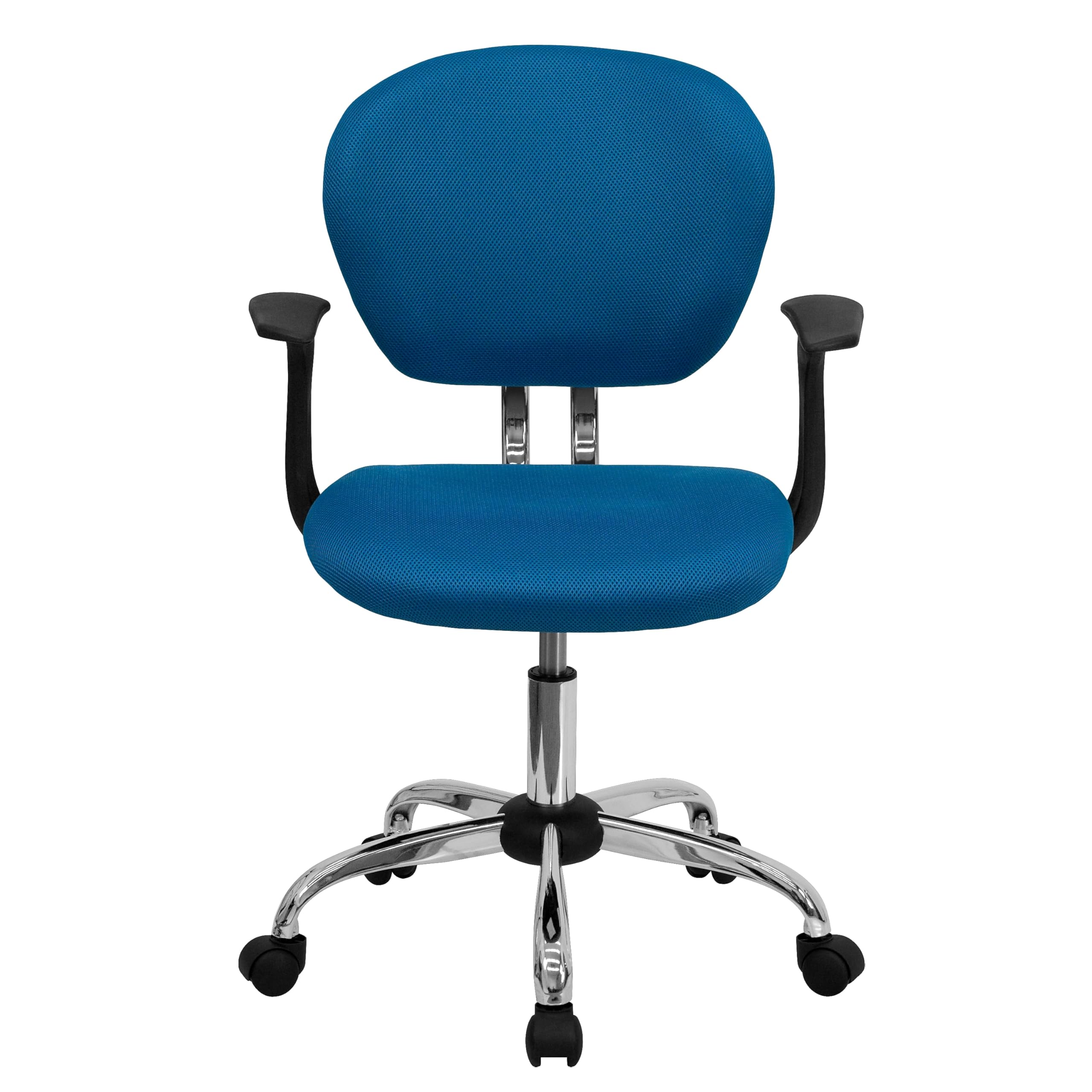 Flash Furniture Beverly Mid-Back Turquoise Mesh Padded Swivel Task Office Chair with Chrome Base and Arms
