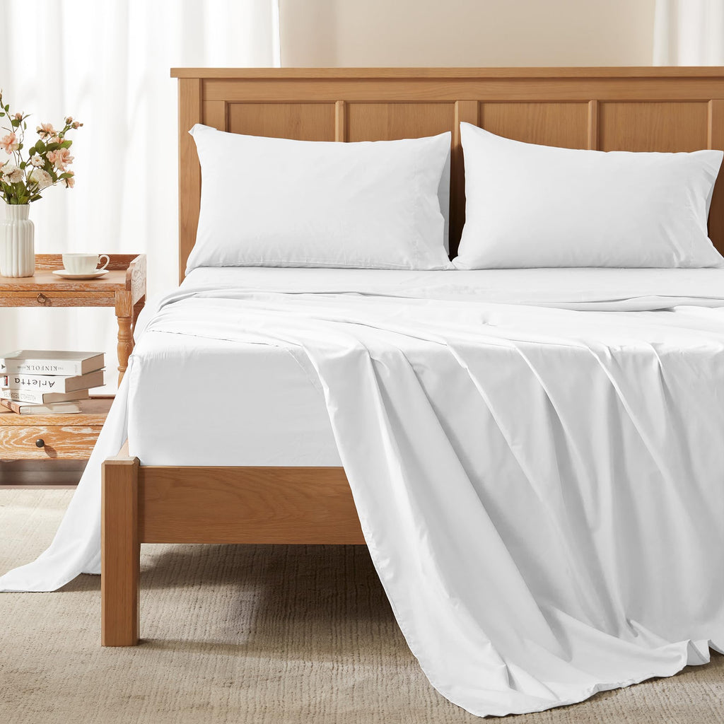 Comfort Spaces Coolmax Moisture Wicking Sheet Set Soft, Fade Resistant, All Elastic Deep Pocket Fits Up To 16' Mattress - Warm Weather Cooling Sheets For Night Sweats, Full, White, 4 Piece