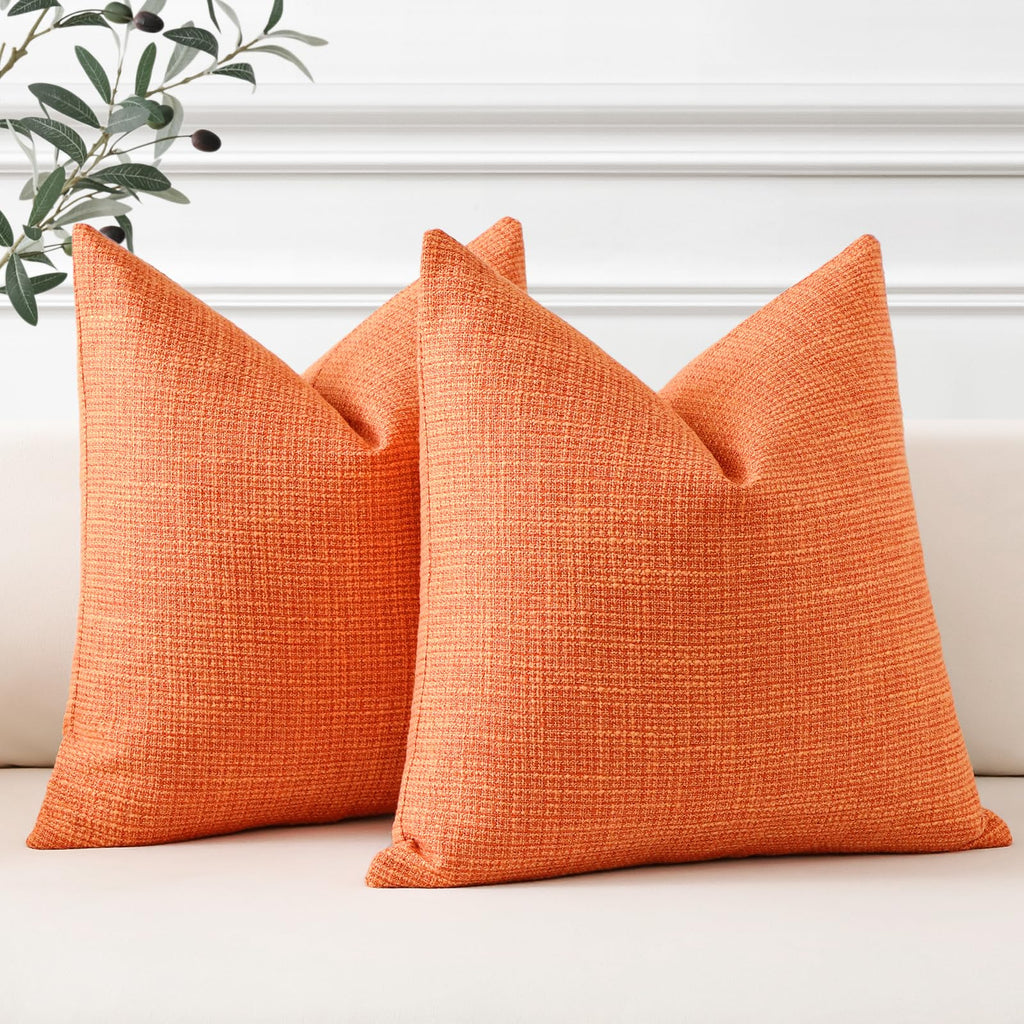 Otostar Linen Throw Pillow Covers Set Of 2 Decorative Square Pillowcases Fall Cushion Covers 24X24 Inch For Home Decor Sofa Bedroom Car 60 X 60 Cm Orange
