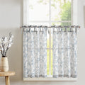 jinchan Linen Kitchen Curtains Floral Tier Curtains 24 Inch Farmhouse Cafe Curtains Tie Top Botanic Small Window Curtains Over S