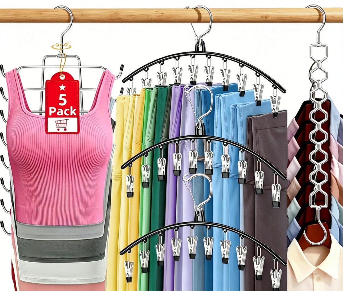 Besslly 5Pcs Legging Organizer for Closet Tank Top Pant Hanger Space Saving