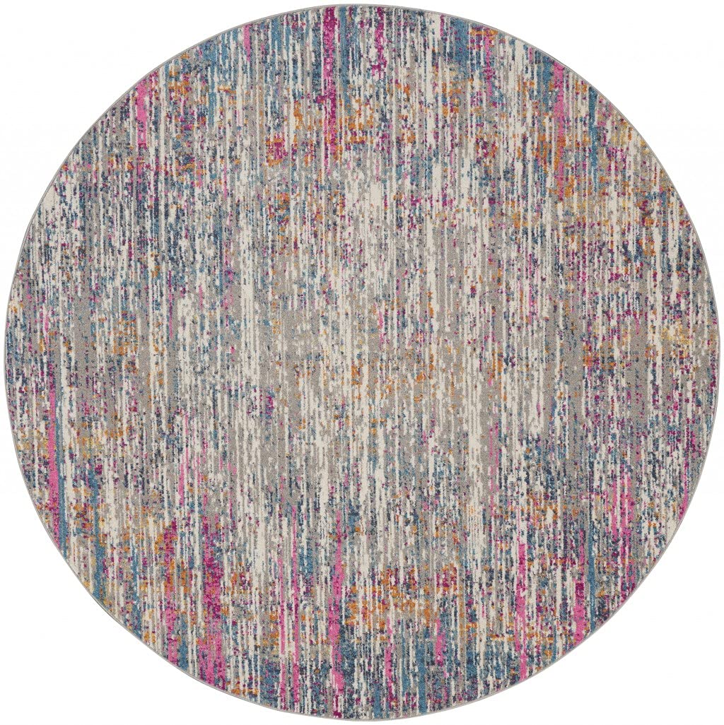 HomeRoots Ivory/Multi 100% Polypropylene 8’ Round Ivory Abstract Striations Area Rug