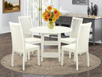 East West Furniture SUIP5-LWH-W 5 Piece Dinette Set for 4 Includes a Round Dining Table with Dropleaf & Shelves and 4 Dining Room Chairs, 42x42 Inch, Linen White