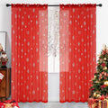 Mikiup Christmas Snowflakes Sheer Curtains, Silver Foil Printed Semi Sheer Drapes For Bedroom Living Room, 52 X 84 Inch Red