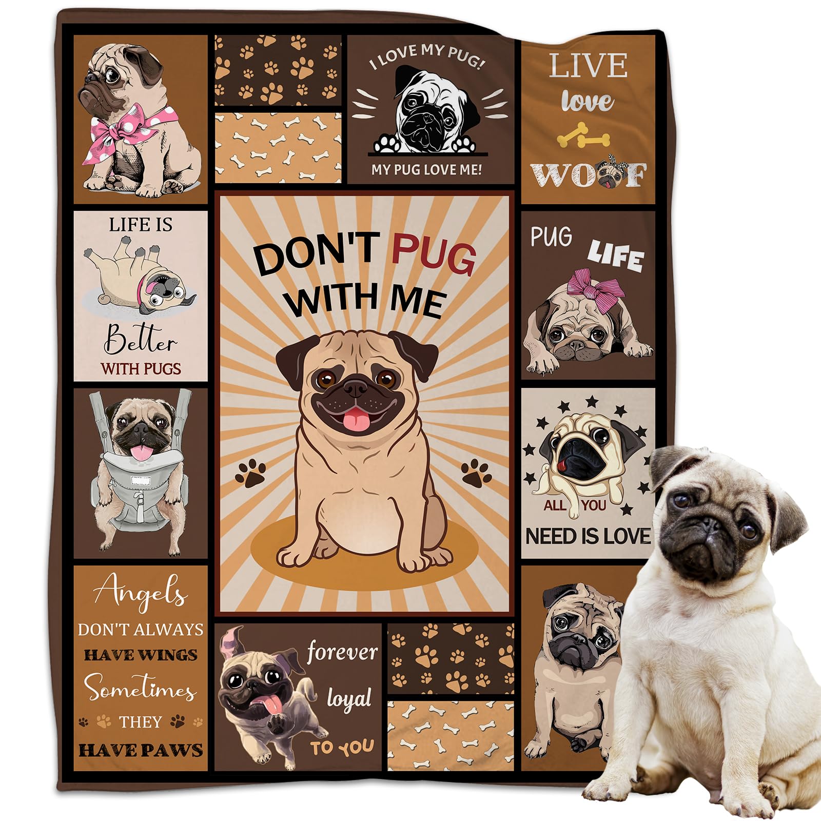Ciugoig Pug Dog Blanket Pug Throw Blanket Pugs In A Blanket For Pug Lovers Kids Boys Girls Adults 50'X60'