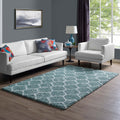 Modway Solvea Moroccan Trellis High Pile Shag 5X8 Area Rug With Lattice Design In Aqua Blue And Ivory