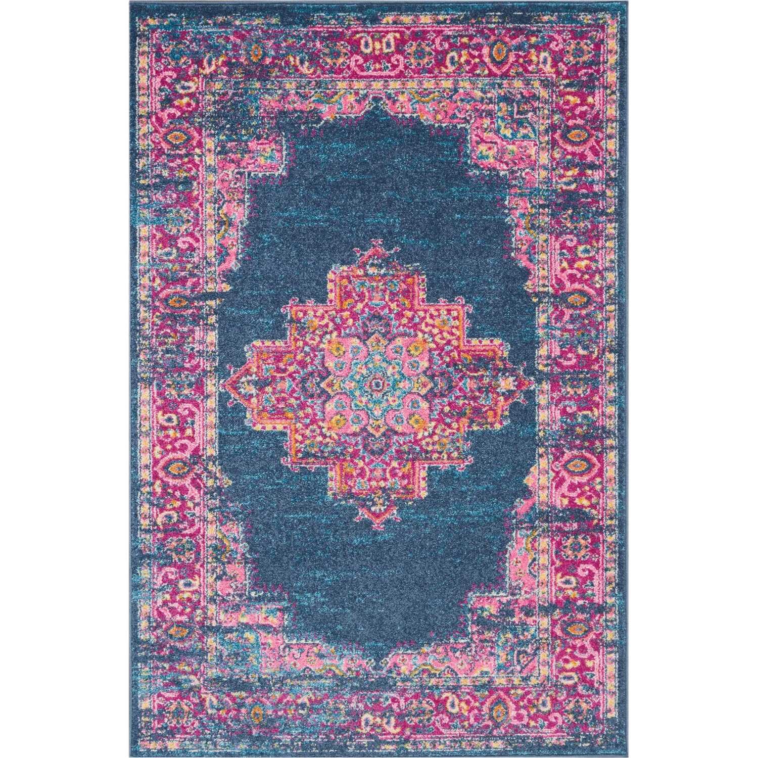 Nourison Passion Blue 3'9'' x 5'9'' Area -Rug, Boho, Traditional, Easy -Cleaning, Non Shedding, Bed Room, Living Room, Hallway, 