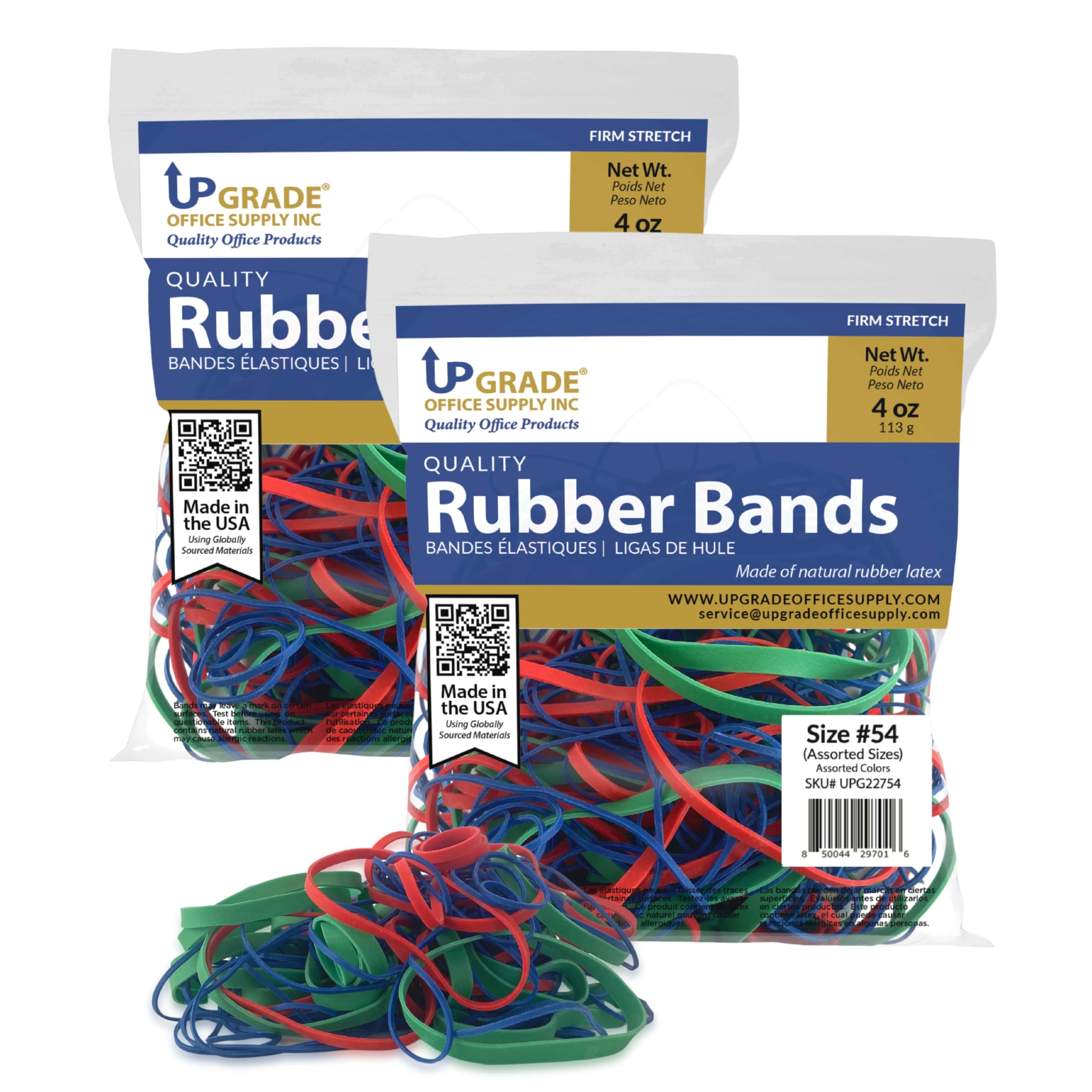 Upgrade Office Supply Upg22754Pk2 Assorted Sizes And Colors Rubber Bands, 1/4 Lb Pack, 2-Pack, Usa
