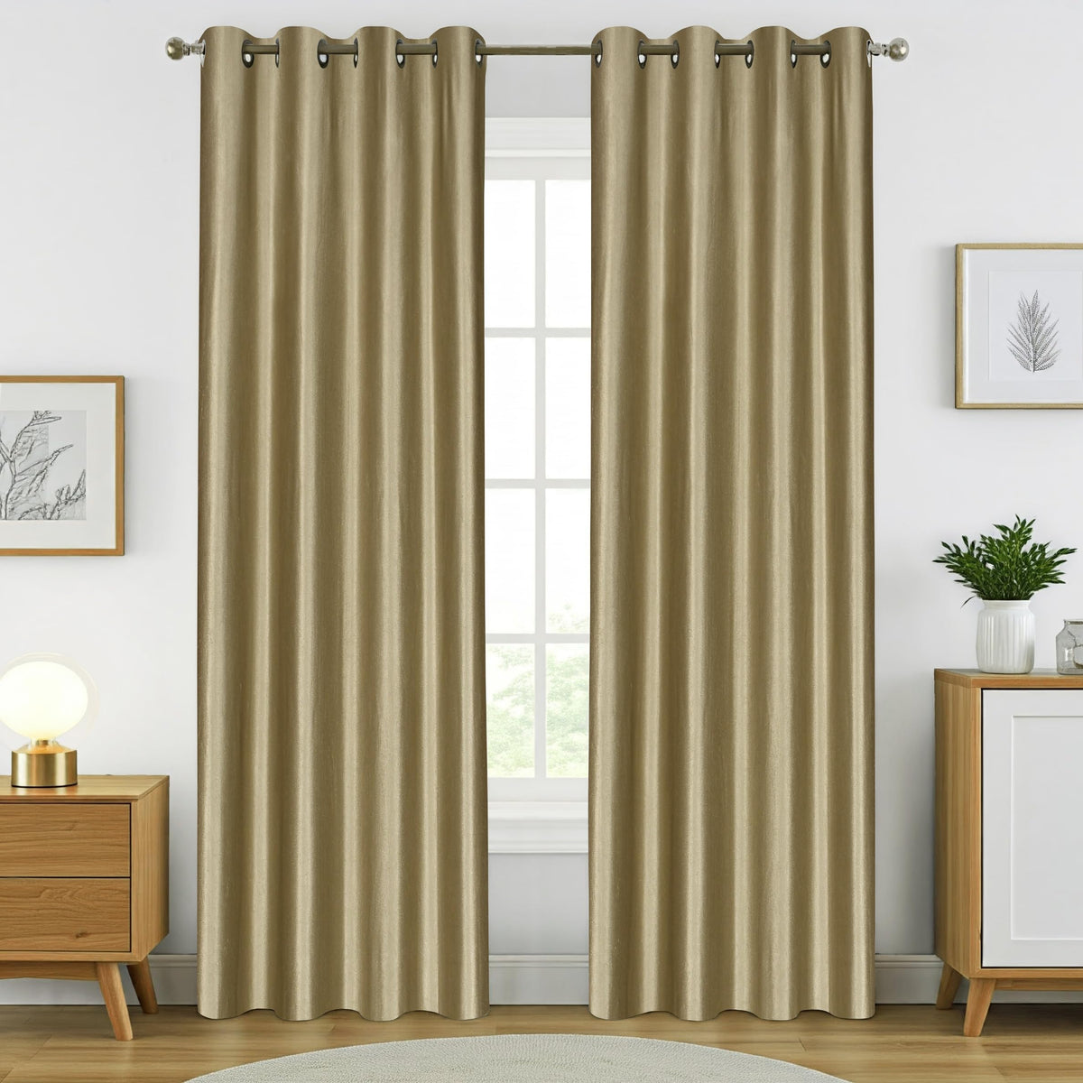 HFI Royal Solid Polyester Curtain, 7 X 4 Feet, Door Curtains, Hazelwood, Pack of 2 Pieces