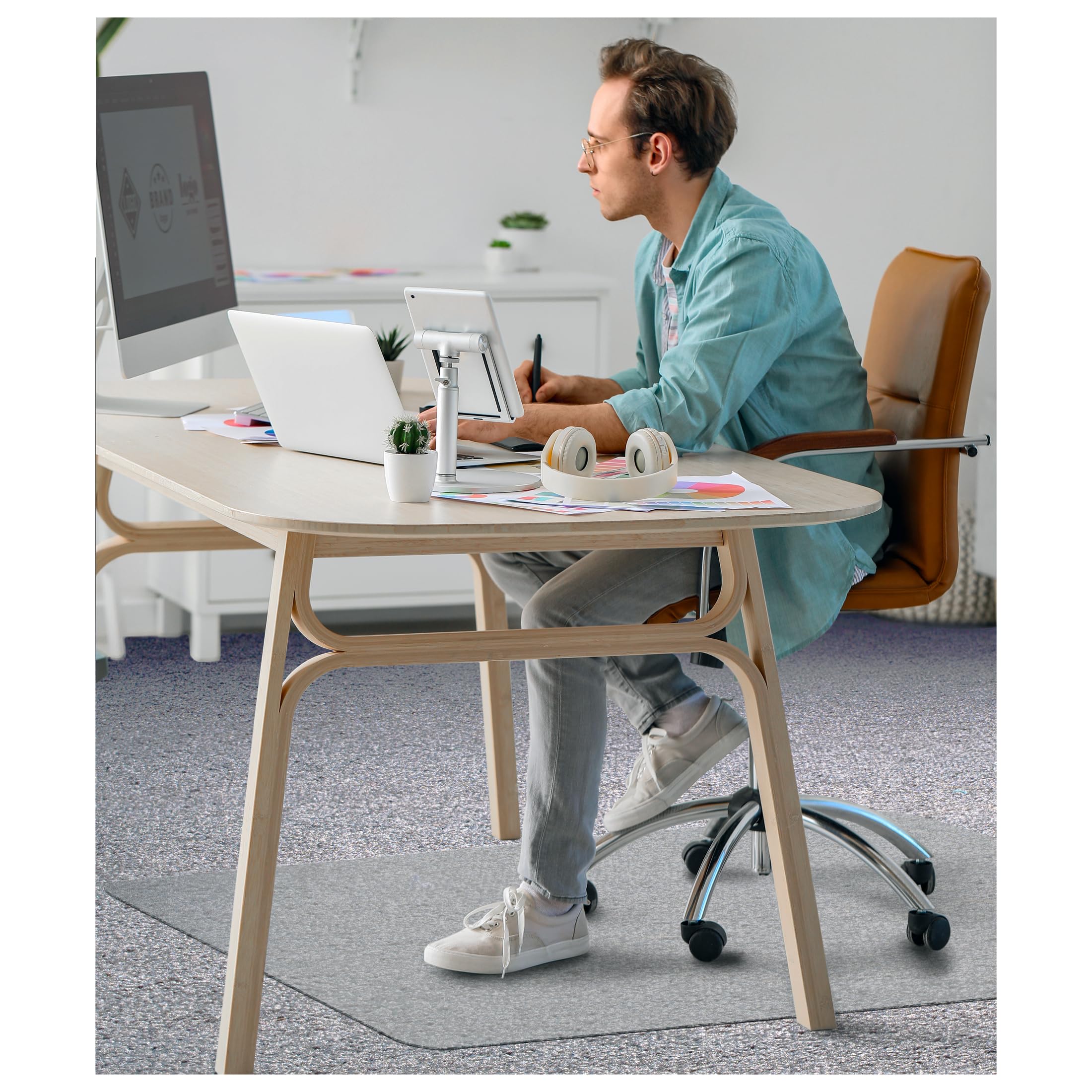 Floortex® Ecotex® BioPVC Eco Friendly Carbon Neutral PVC Chair Mat for Low Pile Carpet up to 1/4" - 46" x 60"