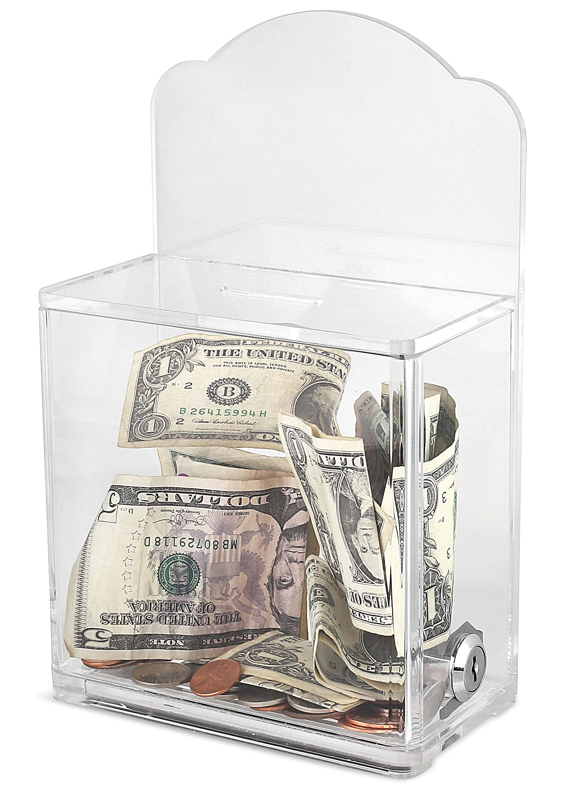 Acrylic Donation Suggestion Collection Box For Fundraising Wall Mounted Or Retail Countertop Tip Box With Curved Edges Back Wall