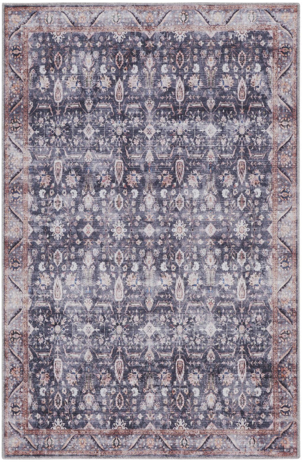 HomeRoots 533293 4 x 6 ft. Oriental Power Loom Distressed Washable Non Skid Area Rug Blue & Ivory