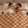 Bearhug Heated Blanket King Size 100' X 90' Dual Controller Electric Blanket, Reversible Brown Plaid Sherpa Weighted Heating B