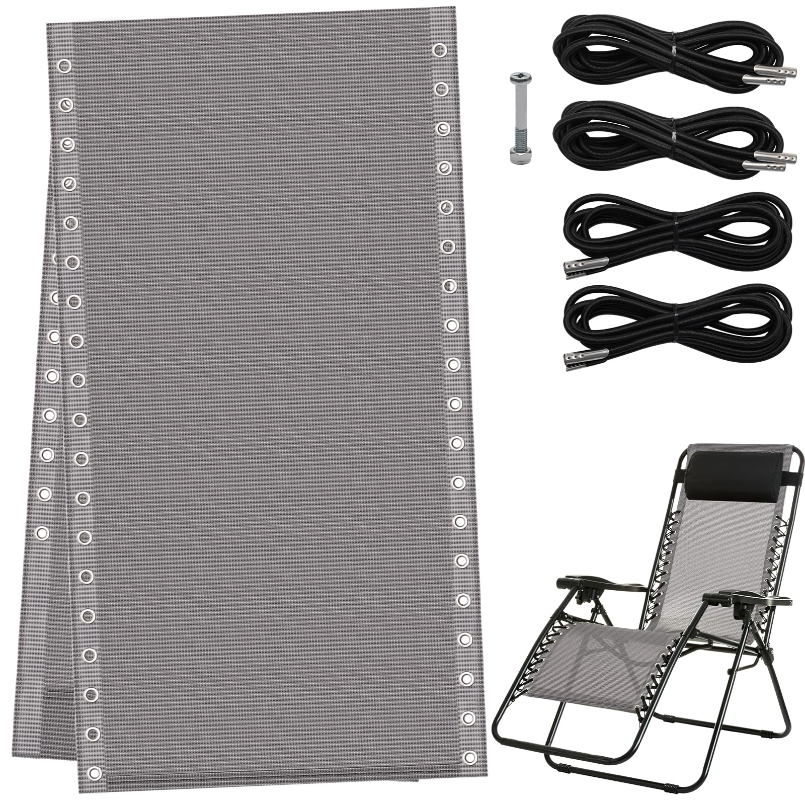 Zero Gravity Chair Replacement Fabric 17' W X 63“H, Reclining Patio Gravity Chairs Repair Cloth With 4Pcs Replacement Cord Laces, Chair Repair Cord Kit For Outdoor Lounge Chair