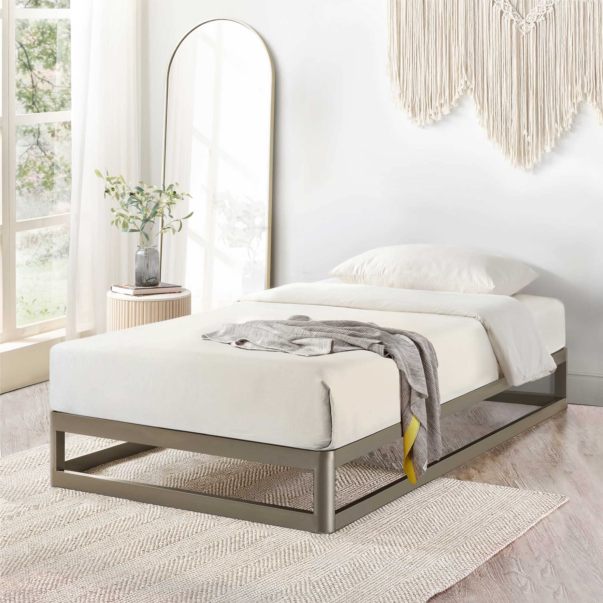 Mellow 9 Metal Platform Bed Frame w/Heavy Duty Steel Slat Mattress Foundation (No Box Spring Needed), Twin, Grey
