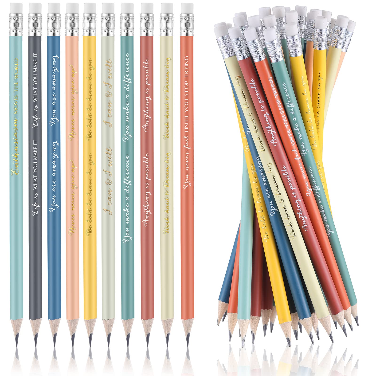 Sabary 60 Pcs Inspirational Pencils Bulk Christmas Classroom Gift from Teacher 2 HB Wood Pre Sharpened Pencils Motivational Clas