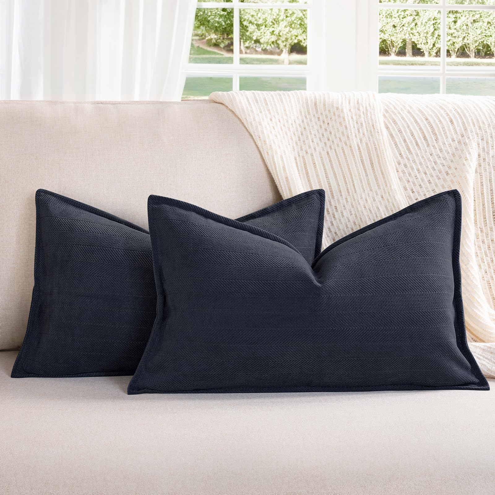 Zwjd Navy12X20 Pillow Covers Set Of 2 Chenille Pillow Covers With Elegant Design Soft And Luxurious Decorative Throw Pillows For
