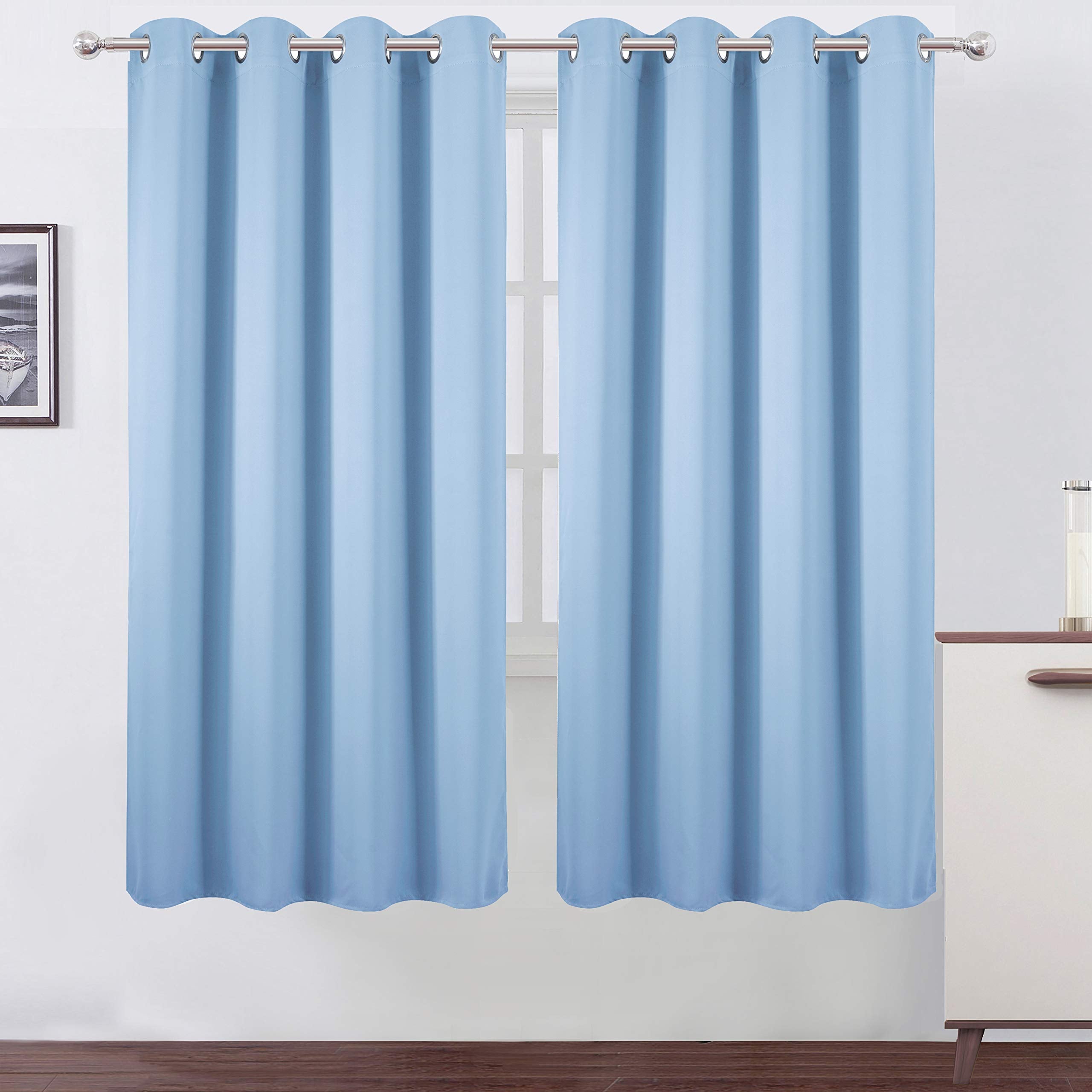 Lemomo Sky Blue Thermal Blackout Curtains/52 X 72 Inch/Set Of 2 Panels Room Darkening Curtains