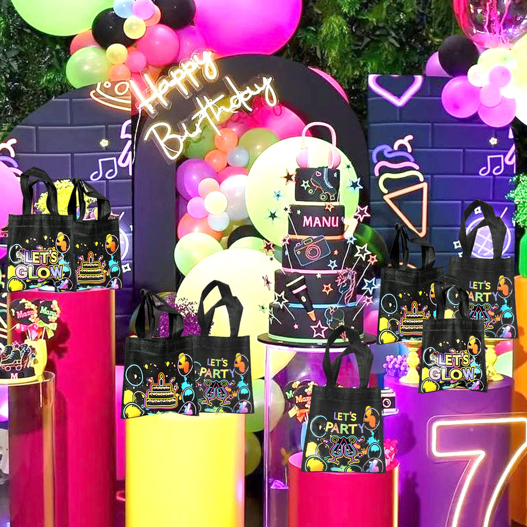 Banballon 20 Pcs Neon Party Favor Bags Glow Birthday Party Supplies Glow In The Dark Party Favor Bags Glowing With Me Goodie Bag