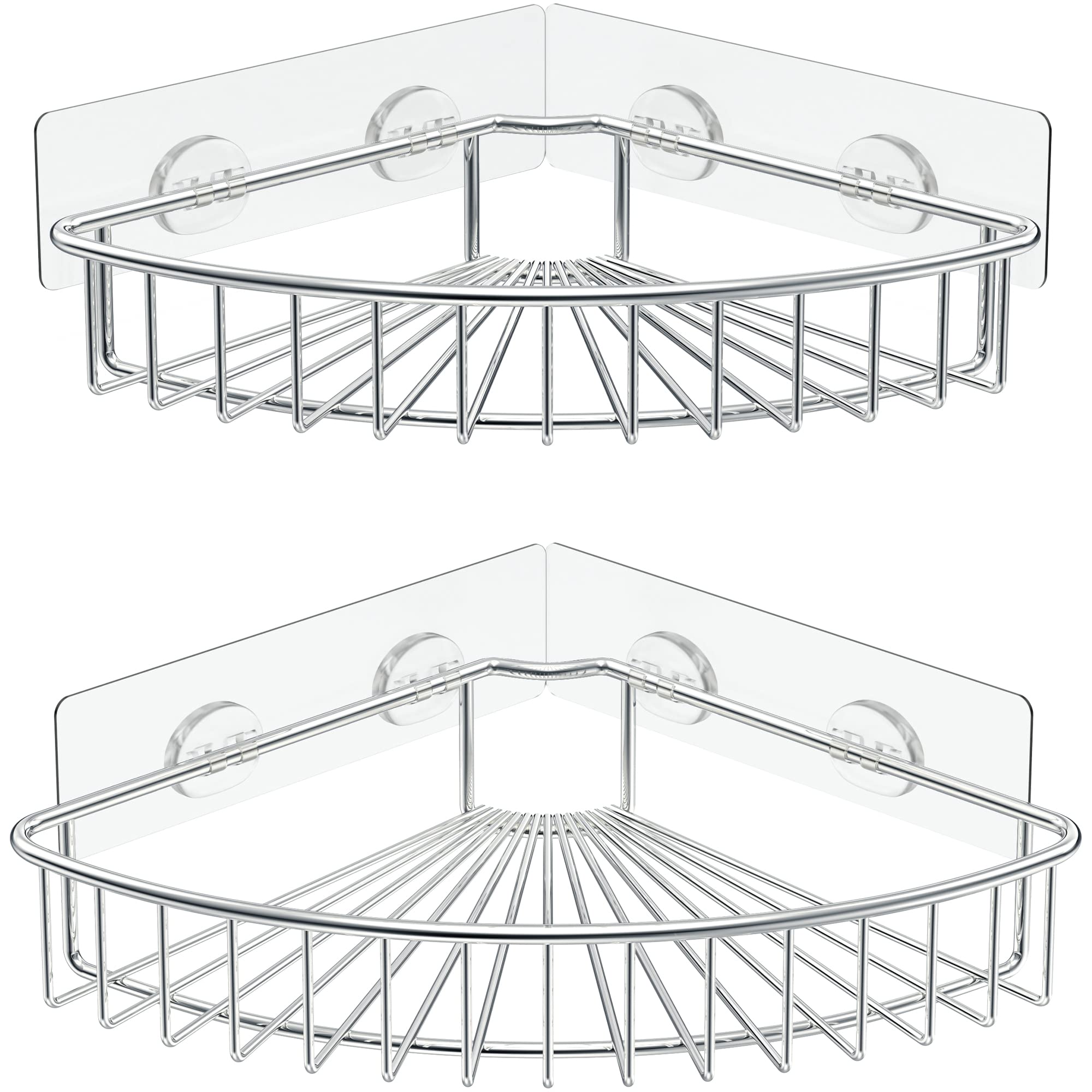SMARTAKE 2-Pack Corner Shower Caddy, SUS304 Stainless Steel, Wall Mounted Bathroom Shelf with Adhesive, Storage Organizer for To
