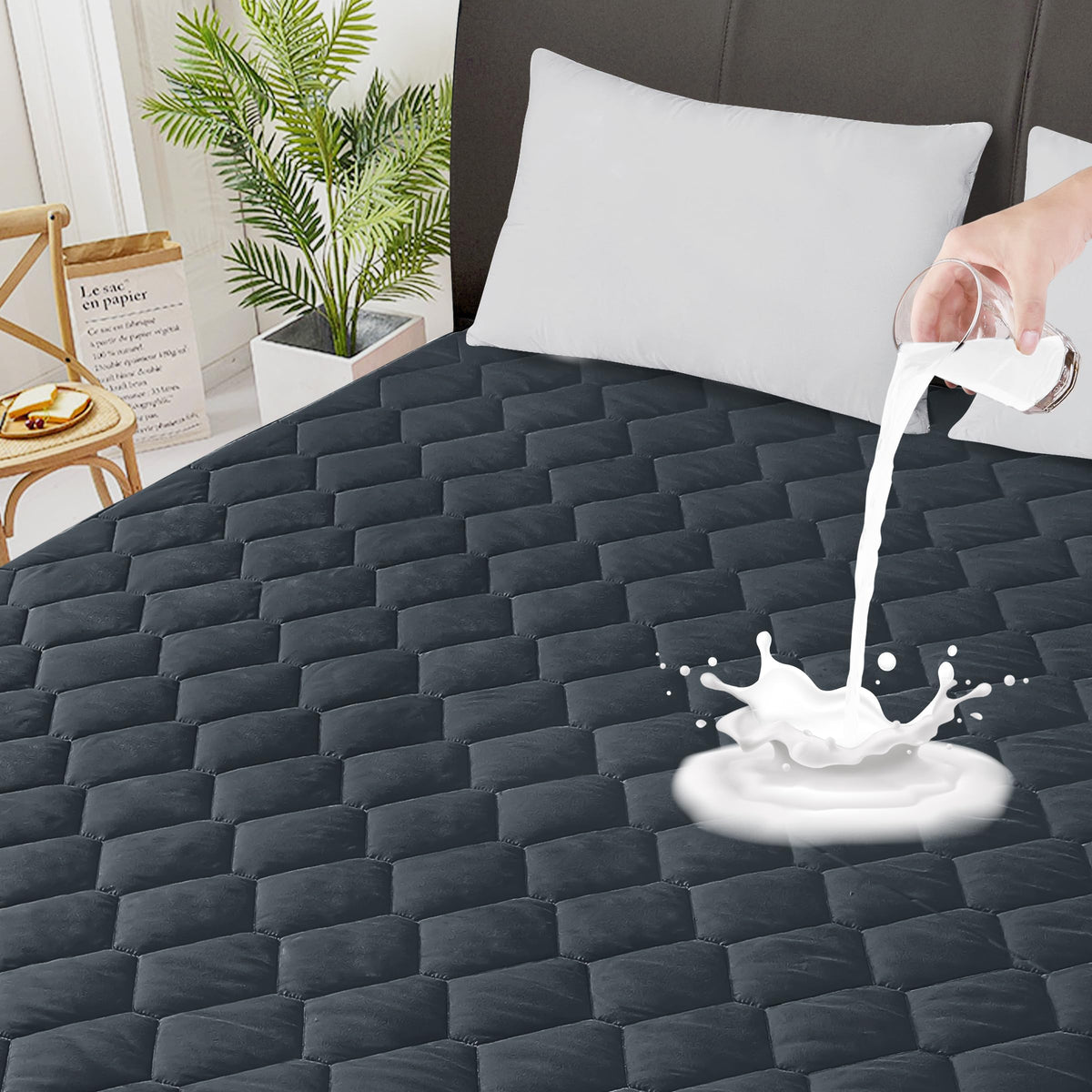 Safe And Sound Queen Quilted Fitted Waterproof Mattress Pad, Breathable Premium Soft Filling Mattress Protector, 8-21 Inches Dee