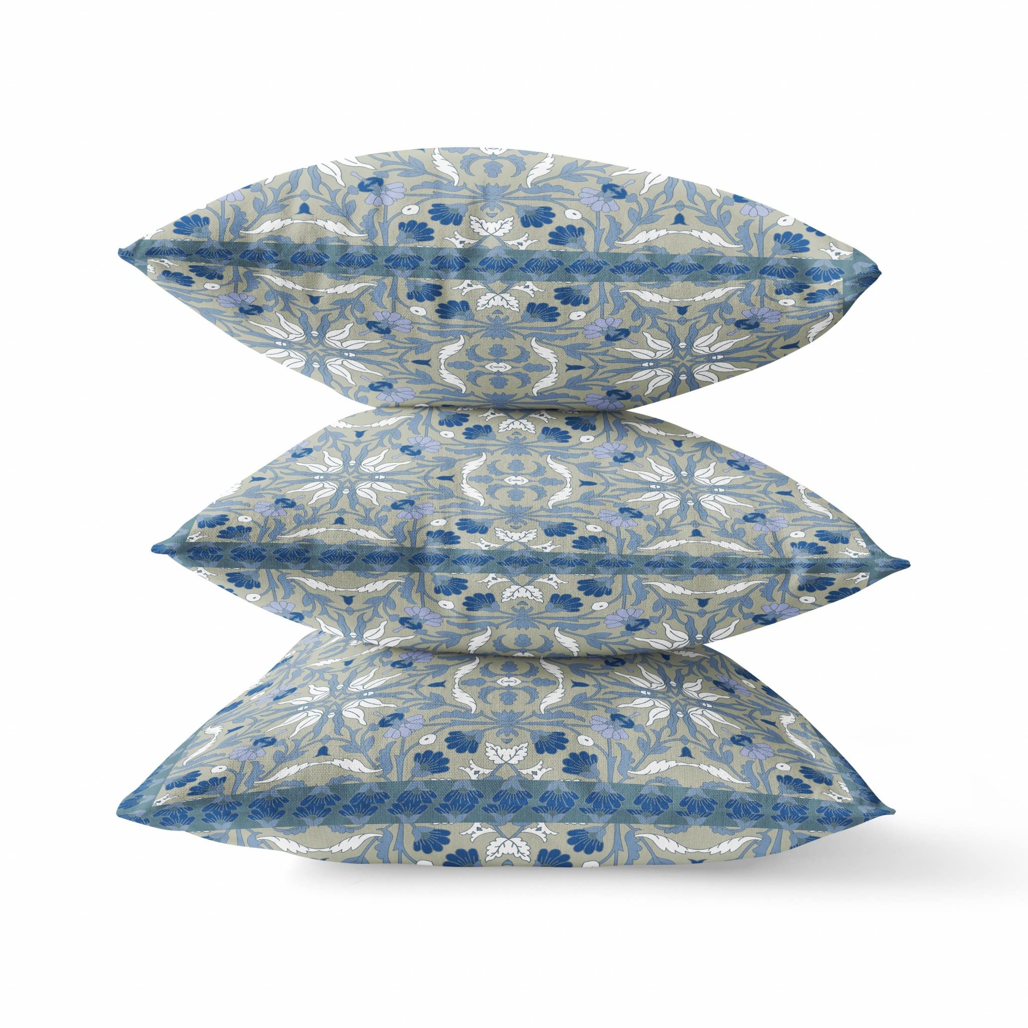 HomeRoots Light Green Blue Broadcloth 20â€ Gray Indigo Paisley Indoor Outdoor Throw Pillow