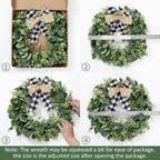 Dremisland Buffalo Plaid Wreath-16 Inch Artificial Eucalyptus Wreath With Plaid Bow | Spring Summer Fall Wreath For Front Door F