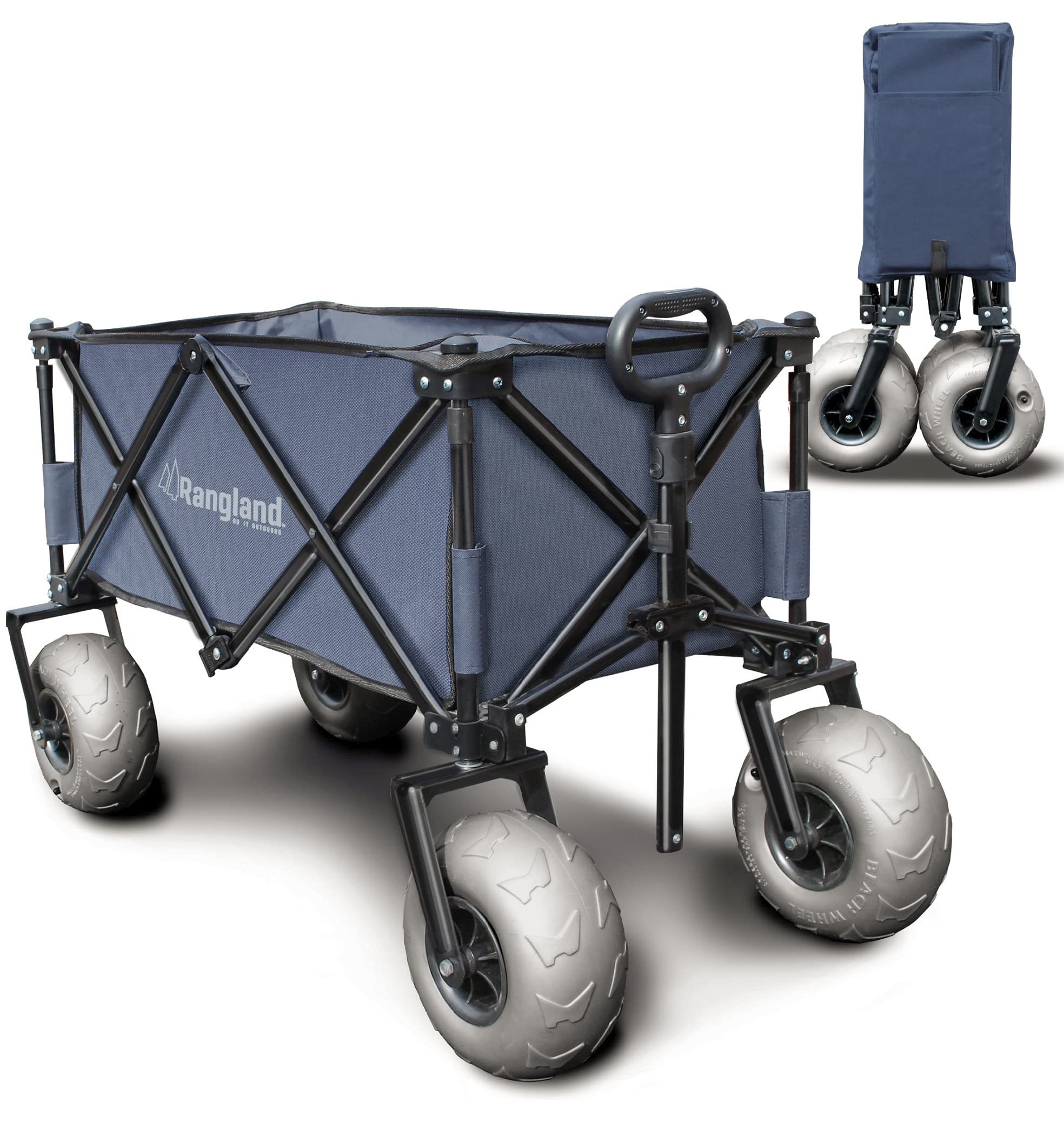 Rangland Beach Wagon With Big Wheels For Sand - All Terrain Steel Frame Utility Cart With 9' Pneumatic Tires, Collapsible Foldi