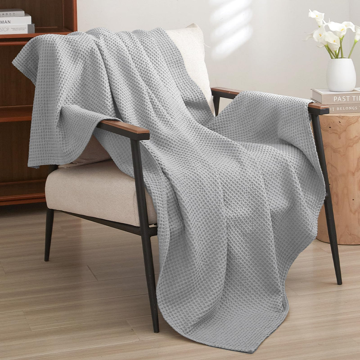 Phf 100% Cotton Waffle Weave Throw Blanket 50'X60'-Lightweight Washed Soft Breathable Blanket For Adult And Kid-Great Blanket