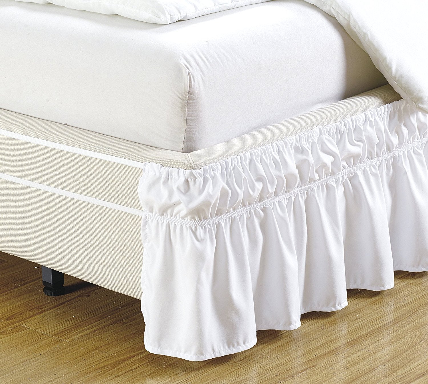Elastic Bed Skirt 14' Drop Easy On/Easy Off Dust Ruffled Solid New (White, Twin-Full)