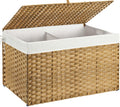 Greenstell Storage Basket with Lid, 160L Handwoven Large Shelf Basket with Cotton Liner and Metal Frame, Foldable & Easy to Inst