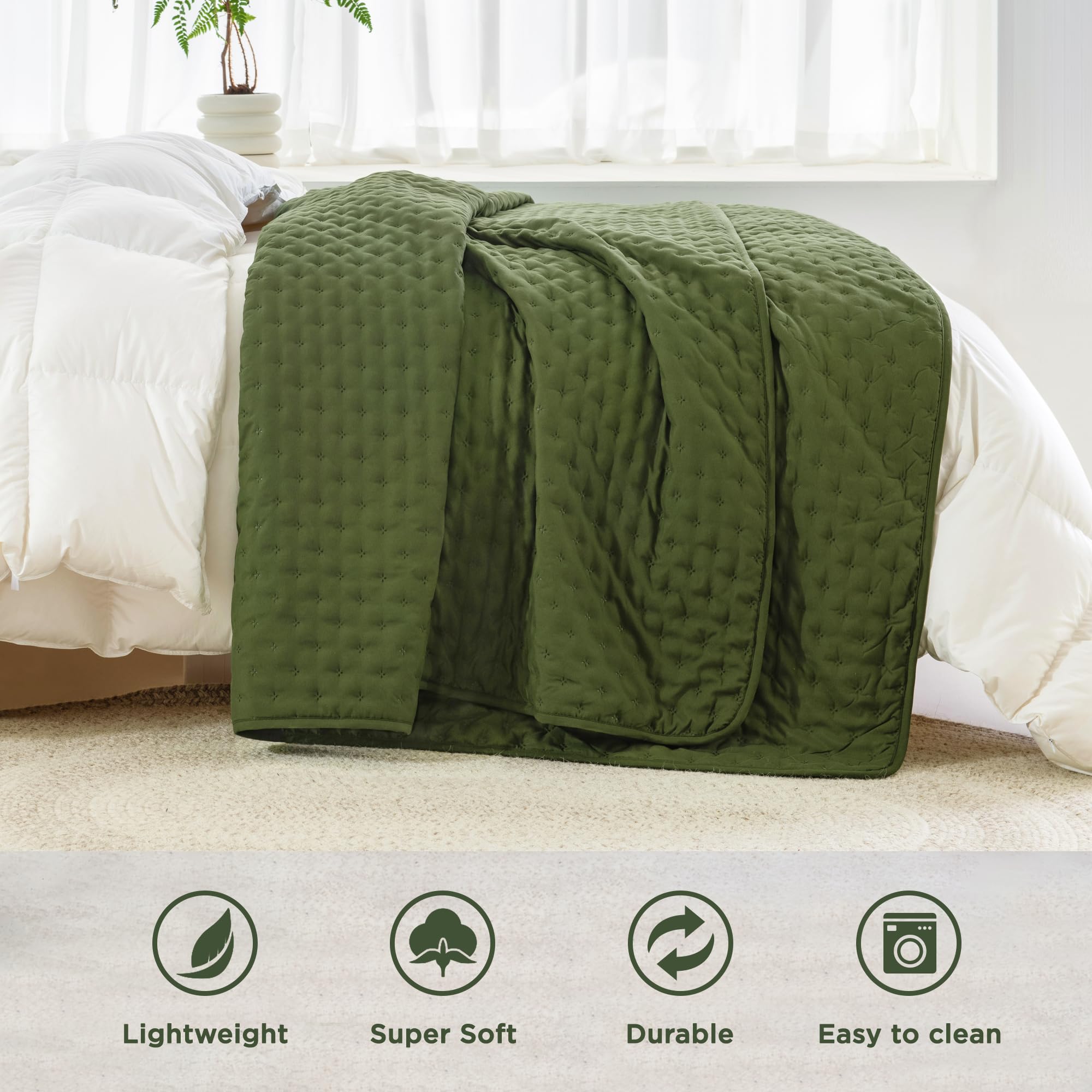 Andency Green King Size Quilt Bedding Set (106X96 Inch), 3 Pieces Soft Lightweight Bedspread Coverlet, Boho Summer Quilt King Si